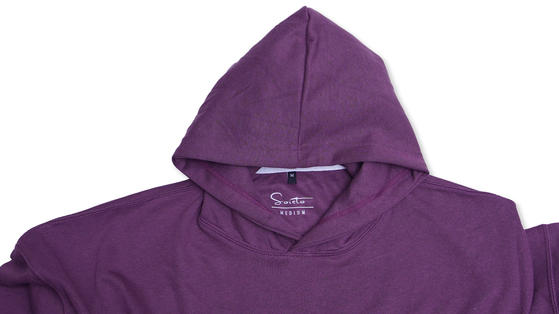 Purple oversized hoodie neck back logo Flat lay