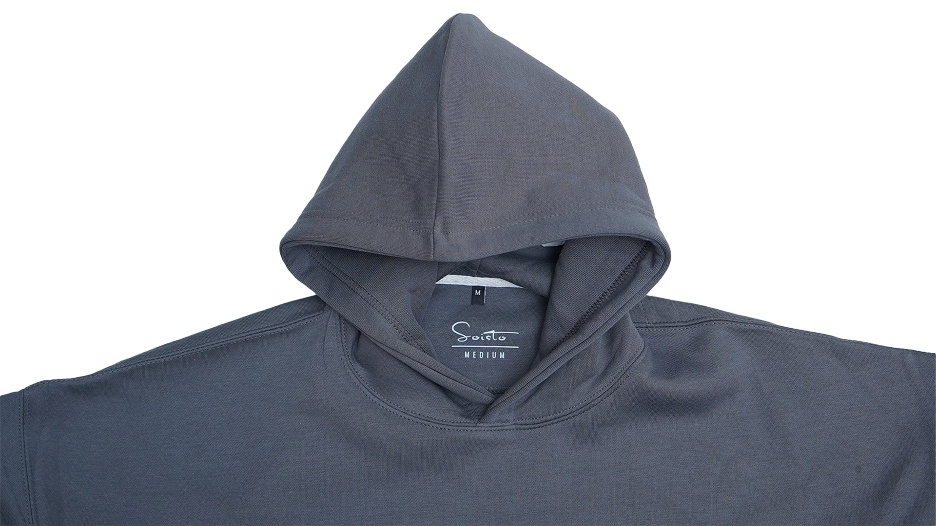 grey oversized hoodie neck back logo flat lay